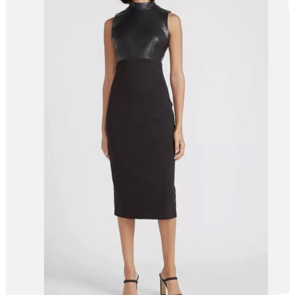 Express Faux Leather mixed media midi dress